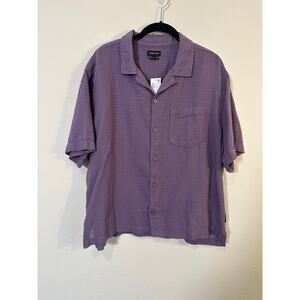 Standard Cloth Textured Grid Shirt Purple Mens  Button Up Short Sleeve Large NWT